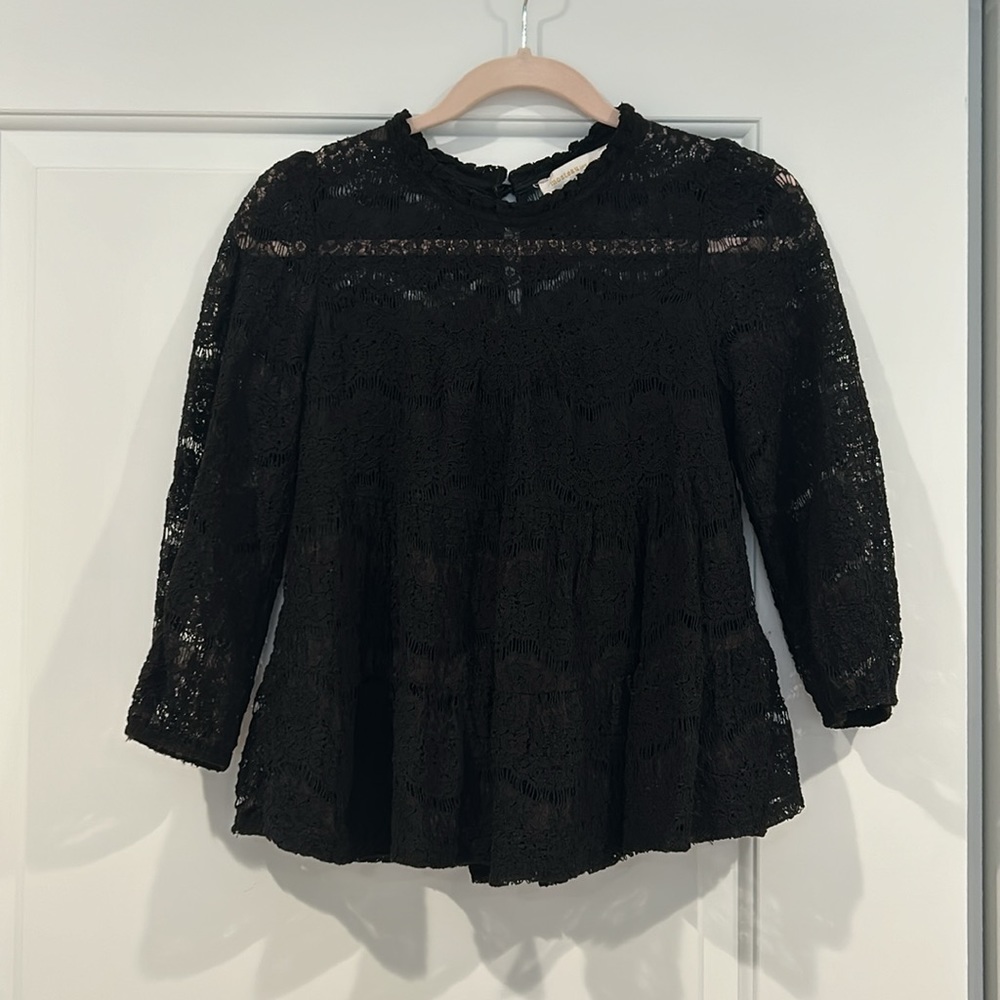 Monteau - Lace Black 3/4 Sleeve Shirt - Size S